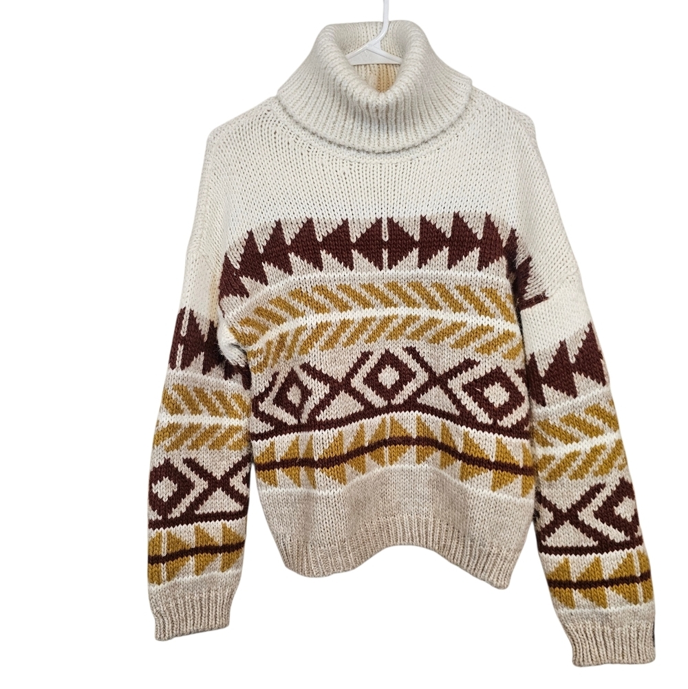 Elsamanda Anthropologie Alpaca Blend Aztec Knit Turtleneck Southwestern Sweater